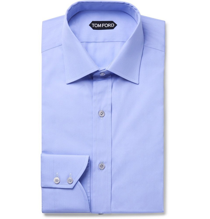 Photo: TOM FORD - Blue Slim-Fit Cotton-Poplin Shirt - Blue