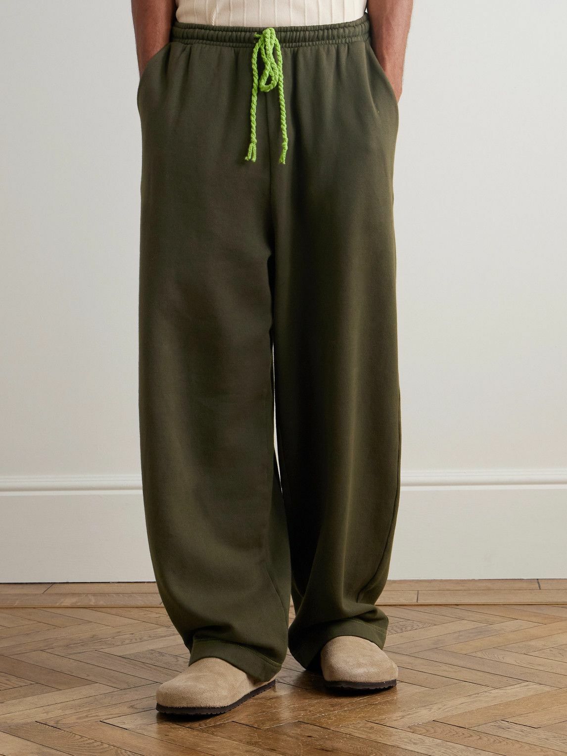 The Elder Statesman - Wide-Leg Cotton and Cashmere-Blend Jersey Sweatpants - Green
