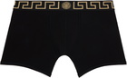 Versace Underwear Two-Pack Black Greca Border Long Boxer Briefs