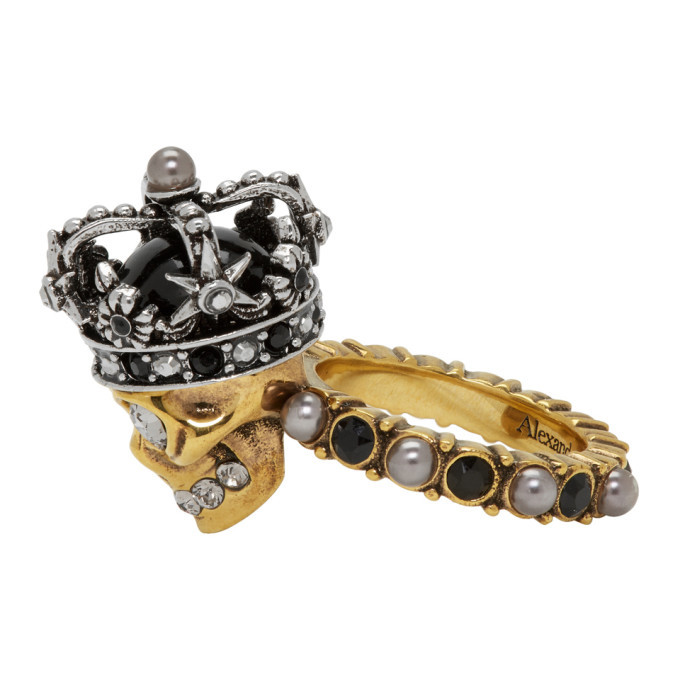 Alexander McQueen Gold and Silver King Skull Ring Alexander