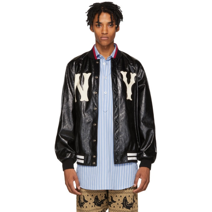 Photo: Gucci Black NY Yankees Edition Leather Bomber