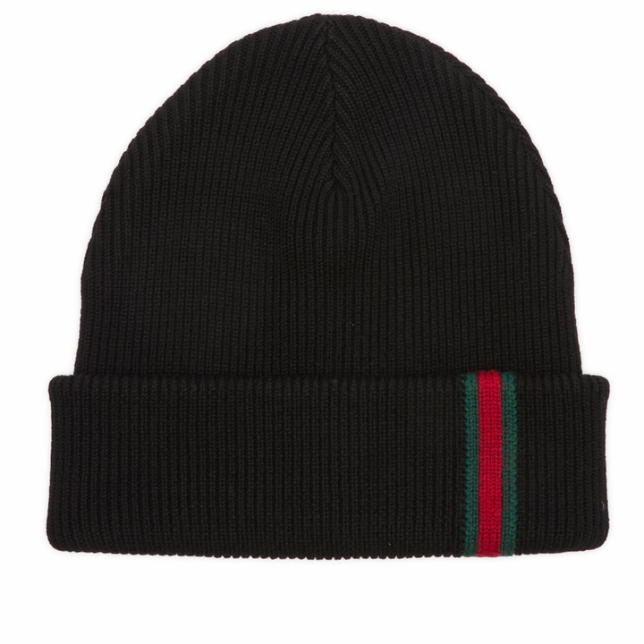 Photo: Gucci Men's Web Knitted Beanie in Black 