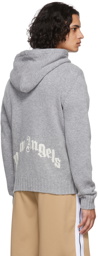 Palm Angels Grey Curved Logo Zipped Hoodie