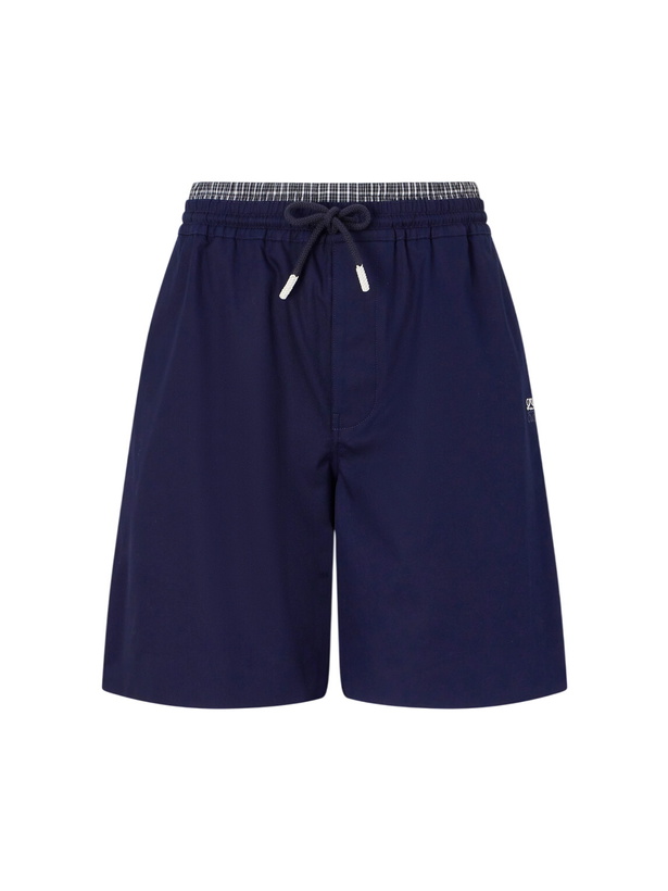 Photo: LOEWE - Straight-Leg Anagram-Embroidered Cotton-Twill Drawstring Shorts - Blue