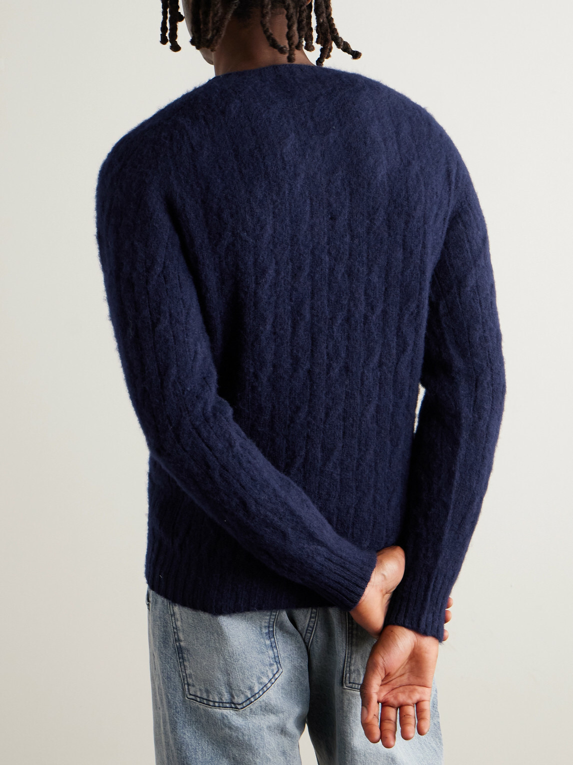 Drake's - Cable-Knit Brushed Shetland Wool Sweater - Blue