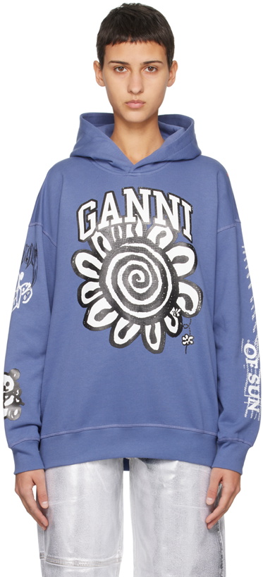 Photo: GANNI Blue Isoli Mega Flower Hoodie