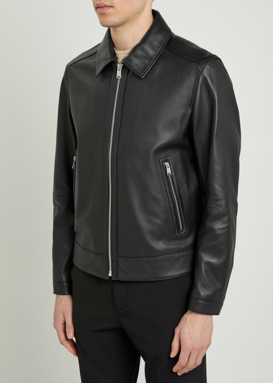 Boss Mapson Grained Leather Jacket Black