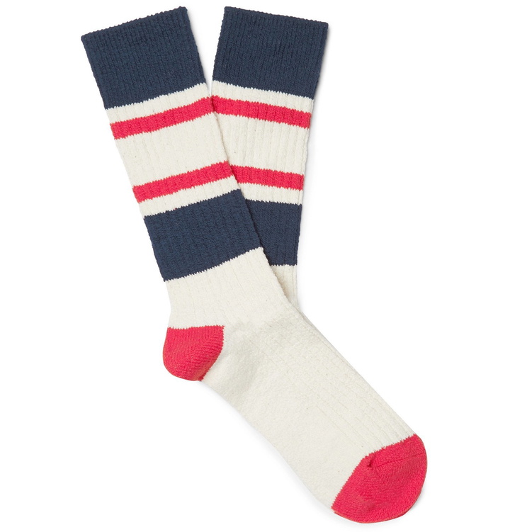 Photo: Anonymous Ism - Striped Ribbed Cotton-Blend Socks - Neutrals