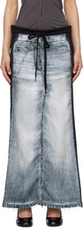 OPEN YY Black & Blue Front Jean Effect Jersey Maxi Skirt
