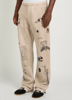 Duke And Dexter Sketch Printed Cotton Sweatpants Off White