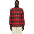 John Elliott Red Plaid Straight Hem Shirt