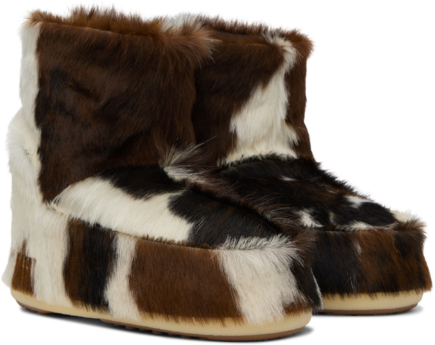 Moon Boot Brown & White Icon Low Nolace Pony Boots Moon Boot