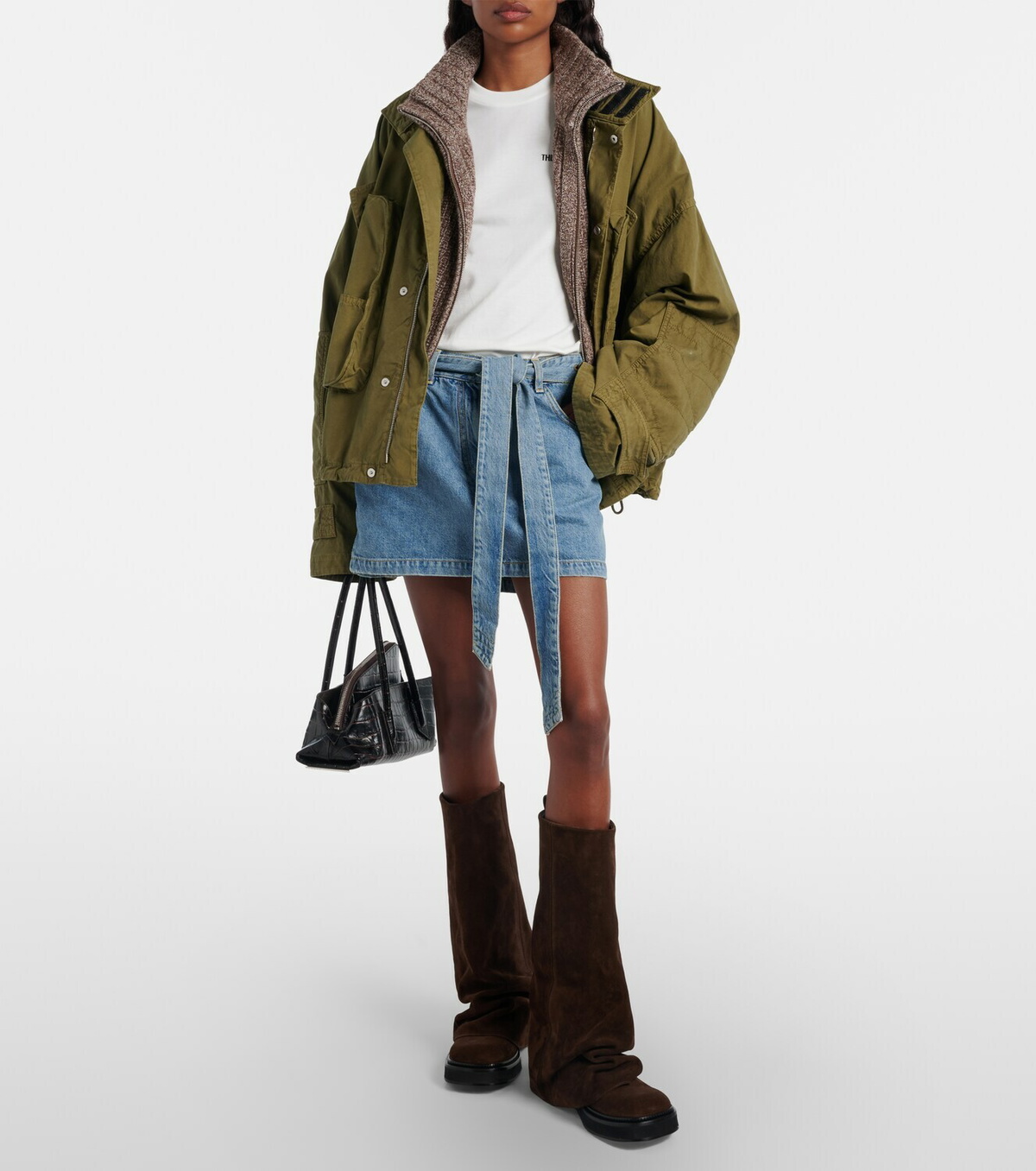 The Attico Belted denim miniskirt