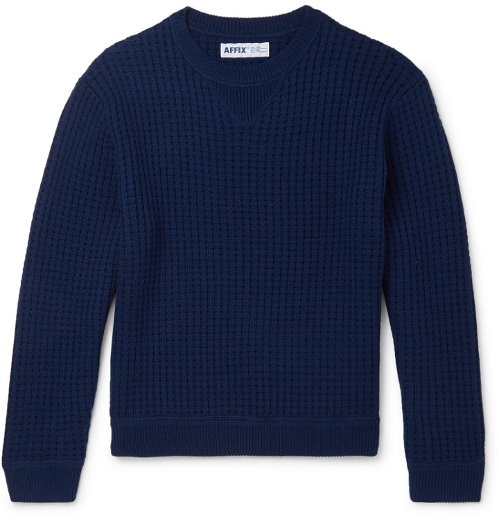 Photo: AFFIX - Waffle-Knit Merino Wool Sweater - Blue