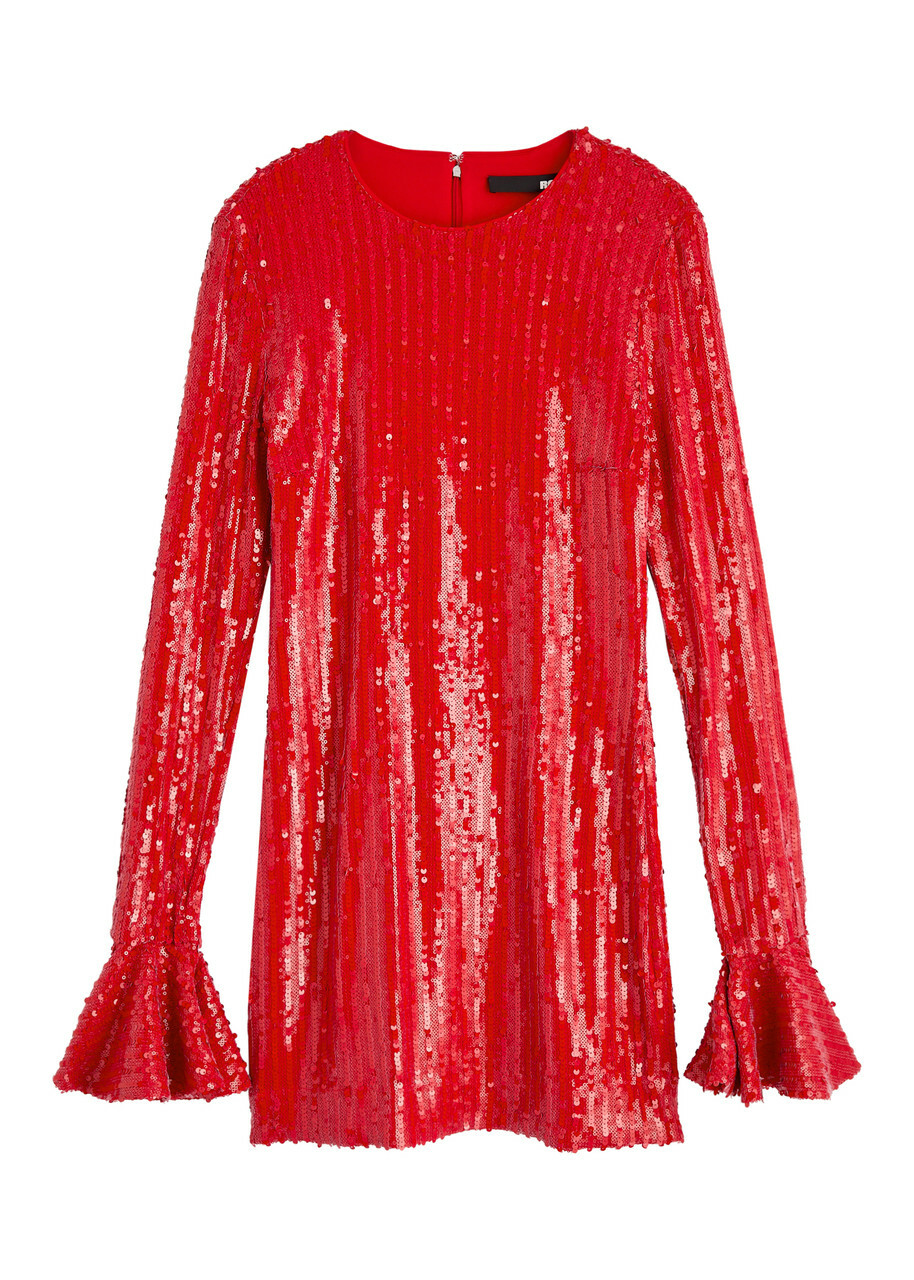 Rotate Sunday Sequin-embellished Tulle Mini Dress Red 34 (UK6 / XS)