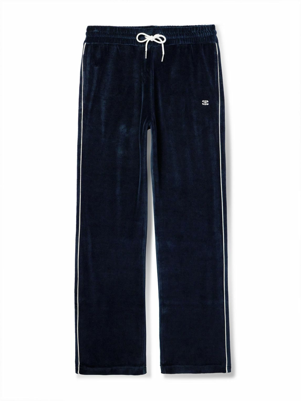 CELINE - Straight-Leg Logo-Embroidered Cotton-Blend Velour Track Pants - Blue