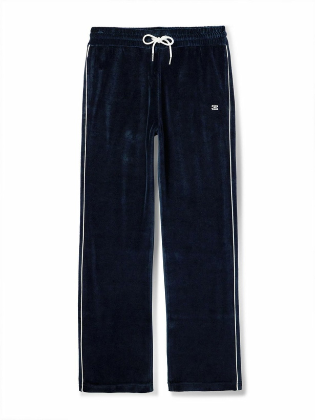 Photo: CELINE - Straight-Leg Logo-Embroidered Cotton-Blend Velour Track Pants - Blue