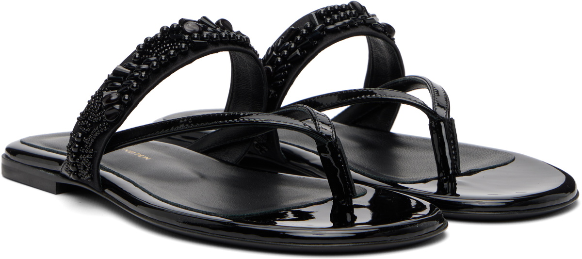 Dries Van Noten Black Embroidered Matadore Strap Flat Sandals