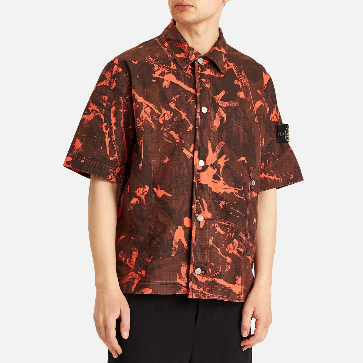 Stone Island Men's Scan Camo Ripstop-OVD Short Sleeve Shirt in Black