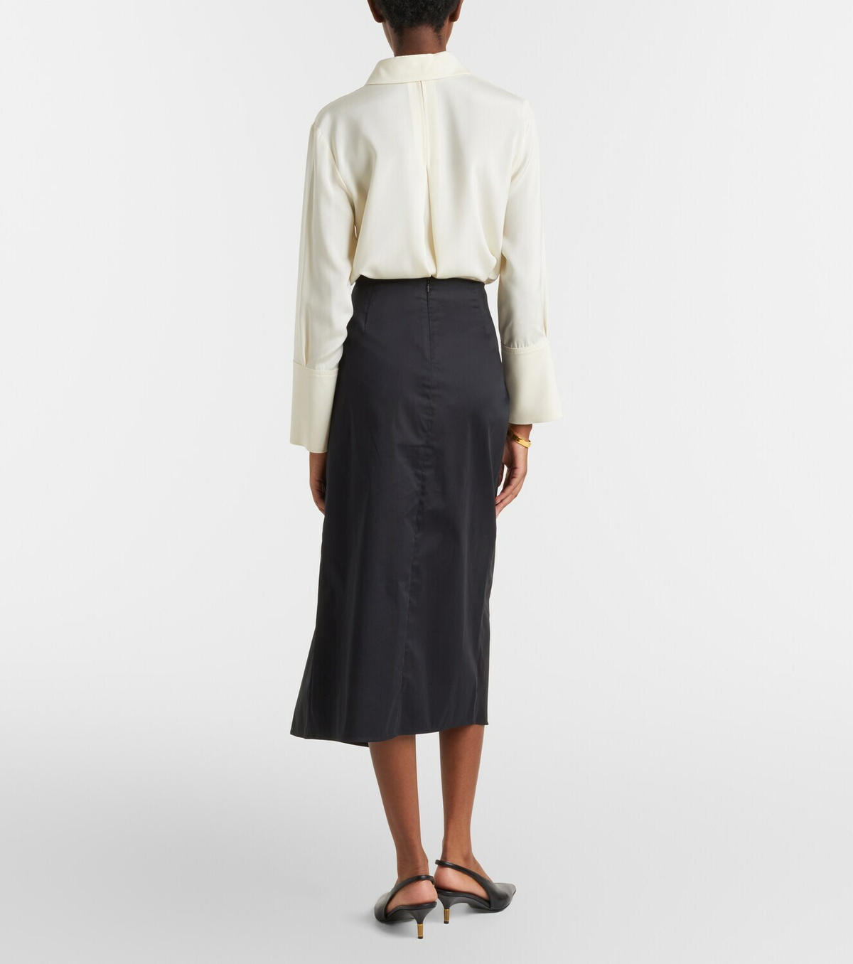 Max Mara Paggi gathered cotton-blend midi skirt