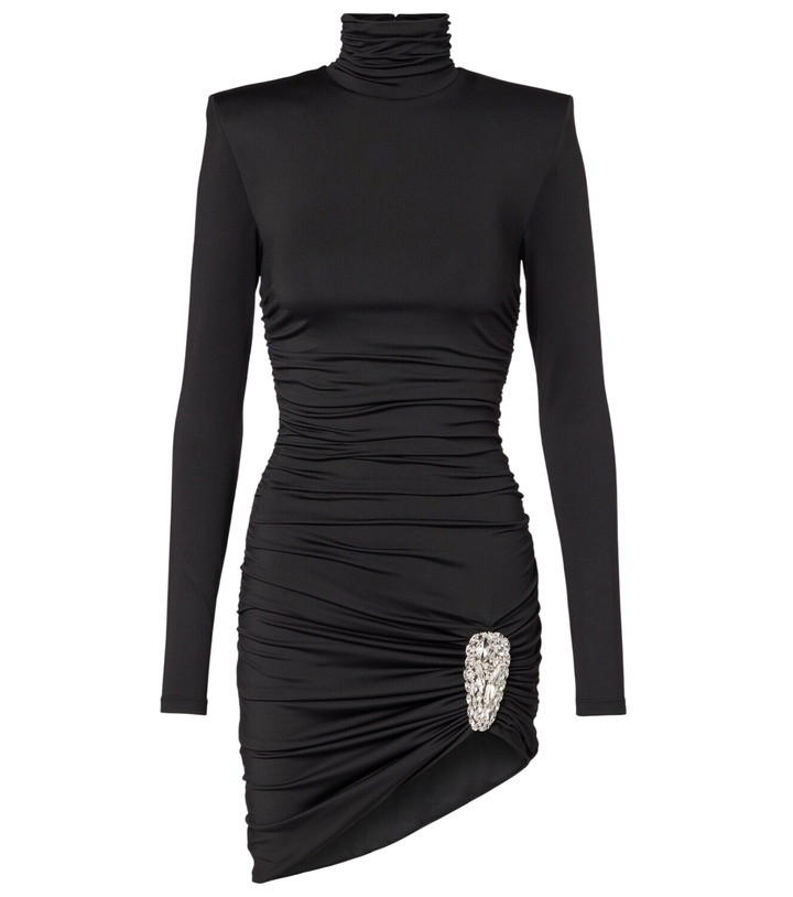 Photo: Area Embellished ruched jersey minidress