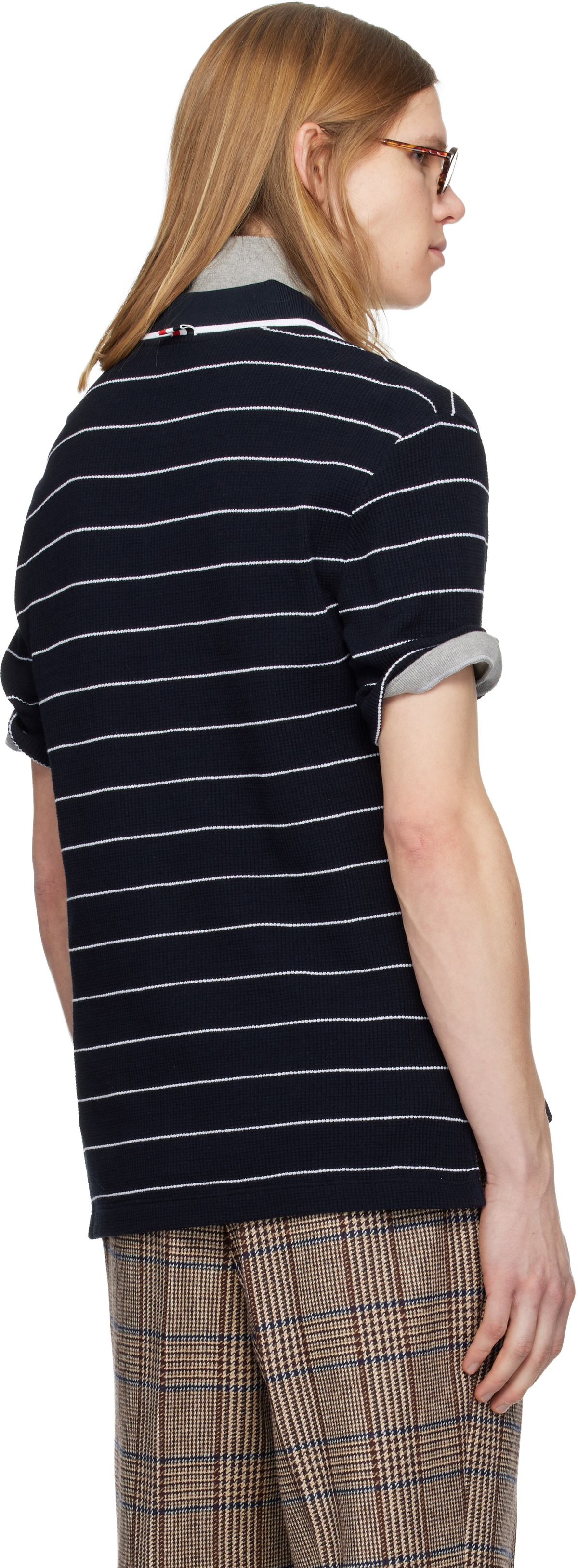 Thom Browne Navy Textured Stripe Short Sleeve Shirt
