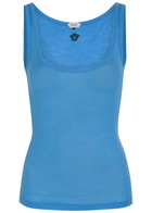 Versace Ribbed Logo-embroidered Cotton Tank top Blue
