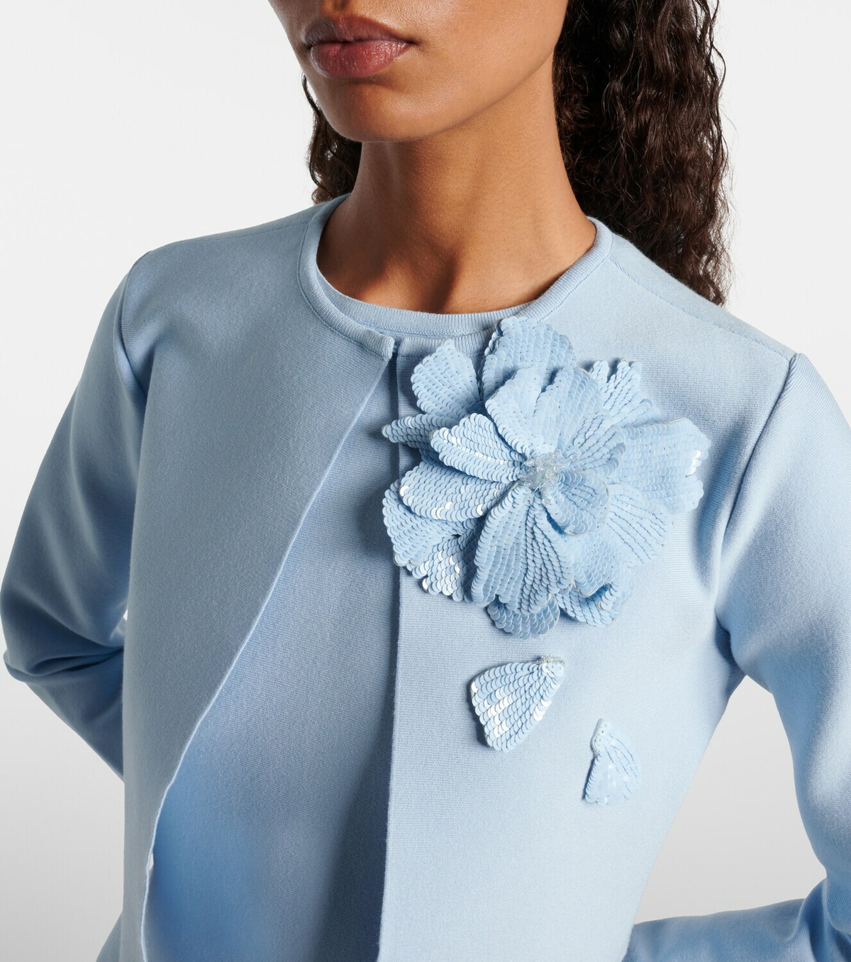 Oscar de la Renta Cropped floral-appliqué sequined jacket