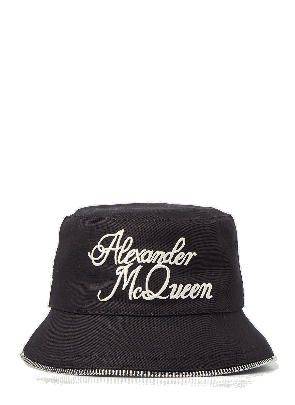 Logo Script Zip Trim Bucket Hat in Black Alexander McQueen