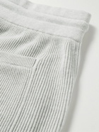 Brunello Cucinelli - Straight-Leg Ribbed Cotton-Jersey Drawstring Bermuda Shorts - Gray
