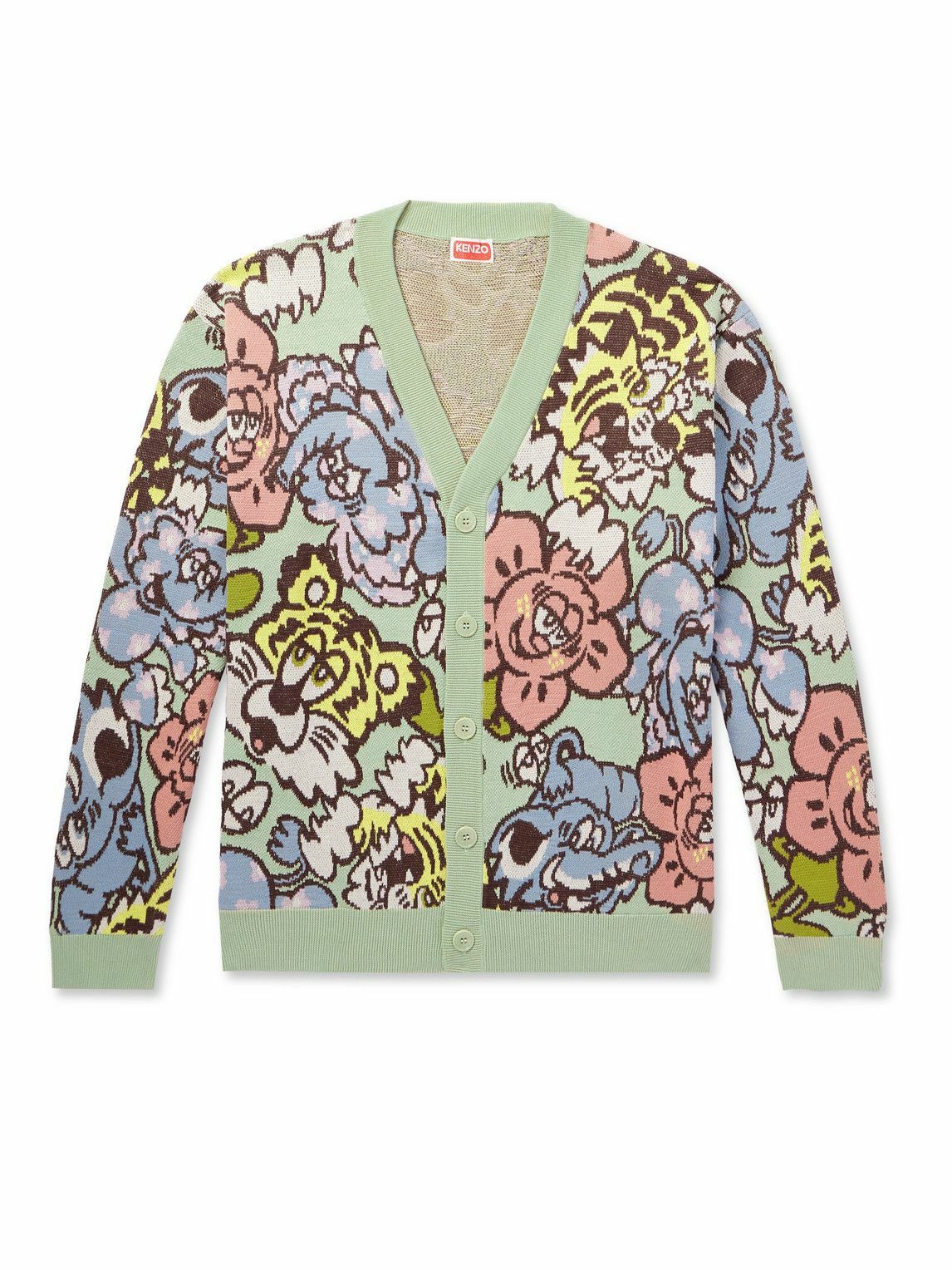 KENZO - Verdy Jacquard-Knit Cotton-Blend Cardigan - Green Kenzo