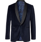 Etro - Navy Slim-Fit Satin-Trimmed Herringbone Cotton-Blend Velvet Tuxedo Jacket - Blue