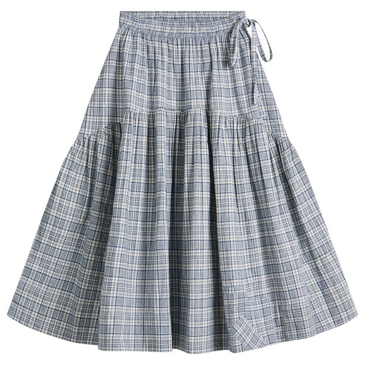 Story mfg. Women's Hand Orbit Skirt in Indigo Check