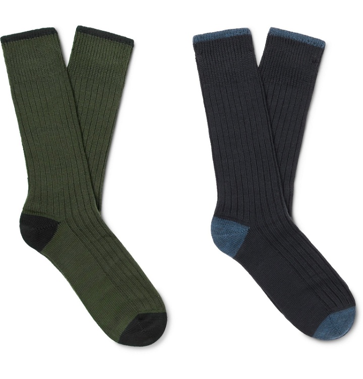 Photo: Corgi - Two-Pack Ribbed Wool and Cotton-Blend Socks - Multi