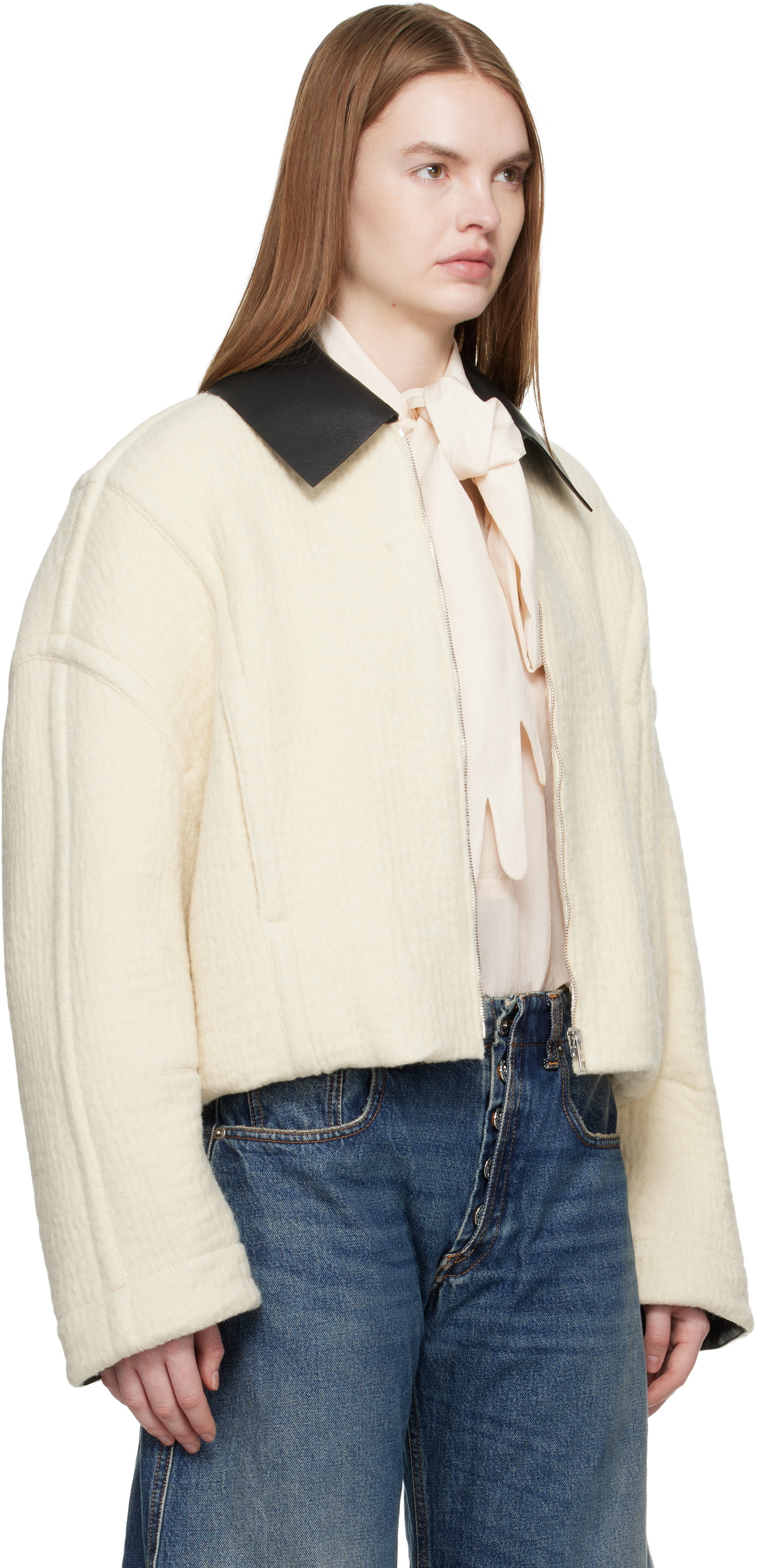 Jean Paul Gaultier Off-White Heavy Wool Bomber Jacket