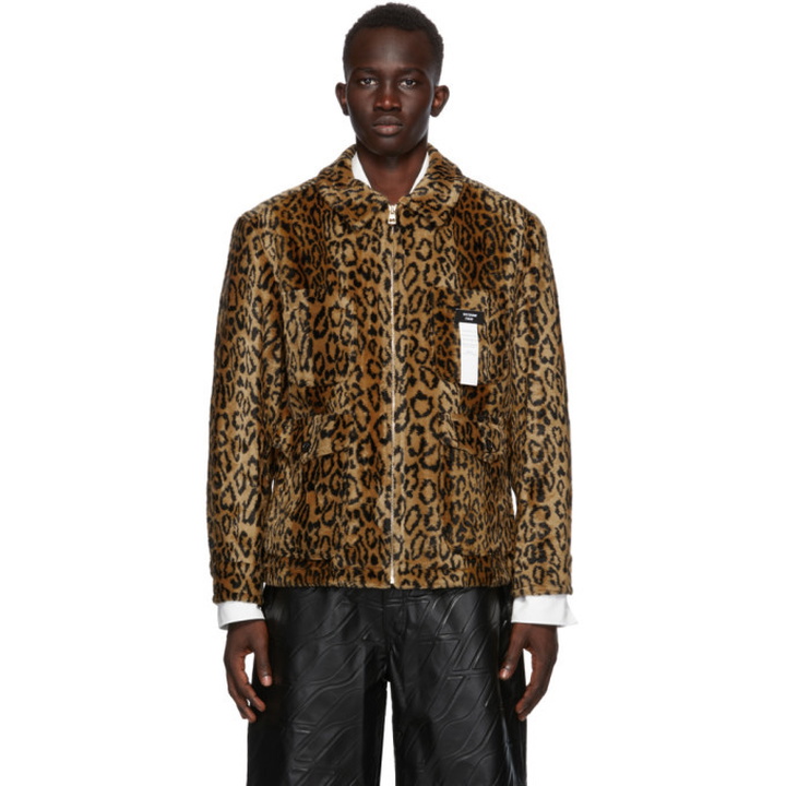 Photo: We11done Tan and Black Faux-Fur Leopard Zip-Up Jacket