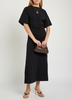 Akyn Charli Ruched Stretch-cotton Midi Dress Black