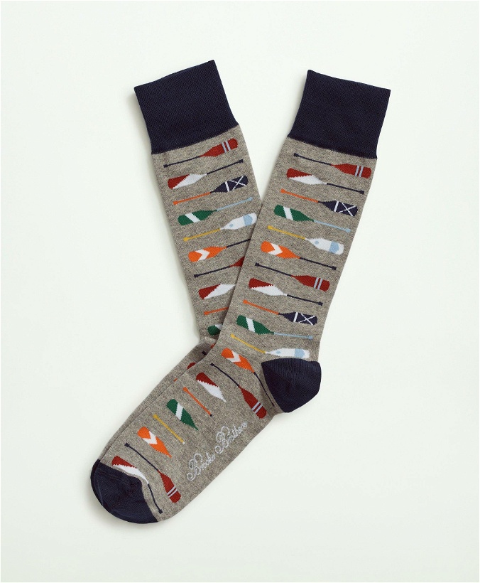 Photo: Brooks Brothers Men's Oar Print Crew Socks | Grey