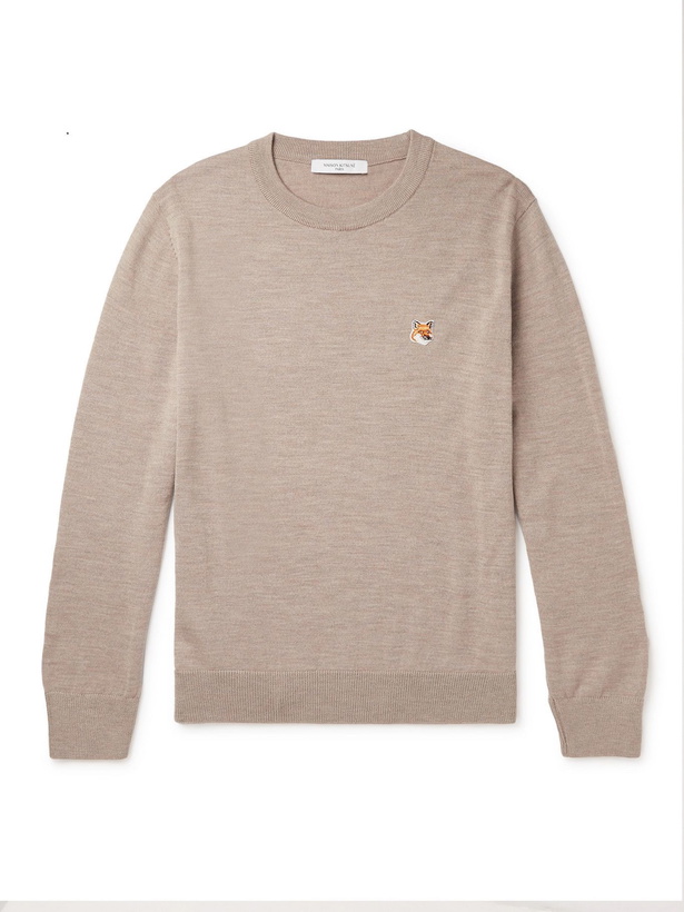 Photo: MAISON KITSUNÉ - Logo-Appliquéd Wool Sweater - Neutrals