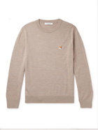 MAISON KITSUNÉ - Logo-Appliquéd Wool Sweater - Neutrals