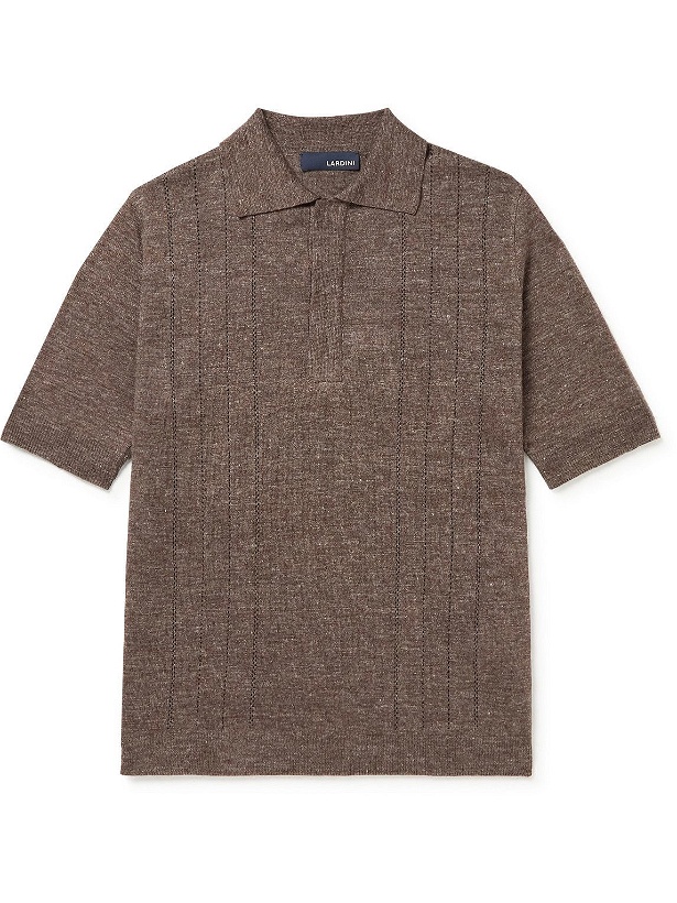 Photo: Lardini - Knitted Linen Polo Shirt - Brown