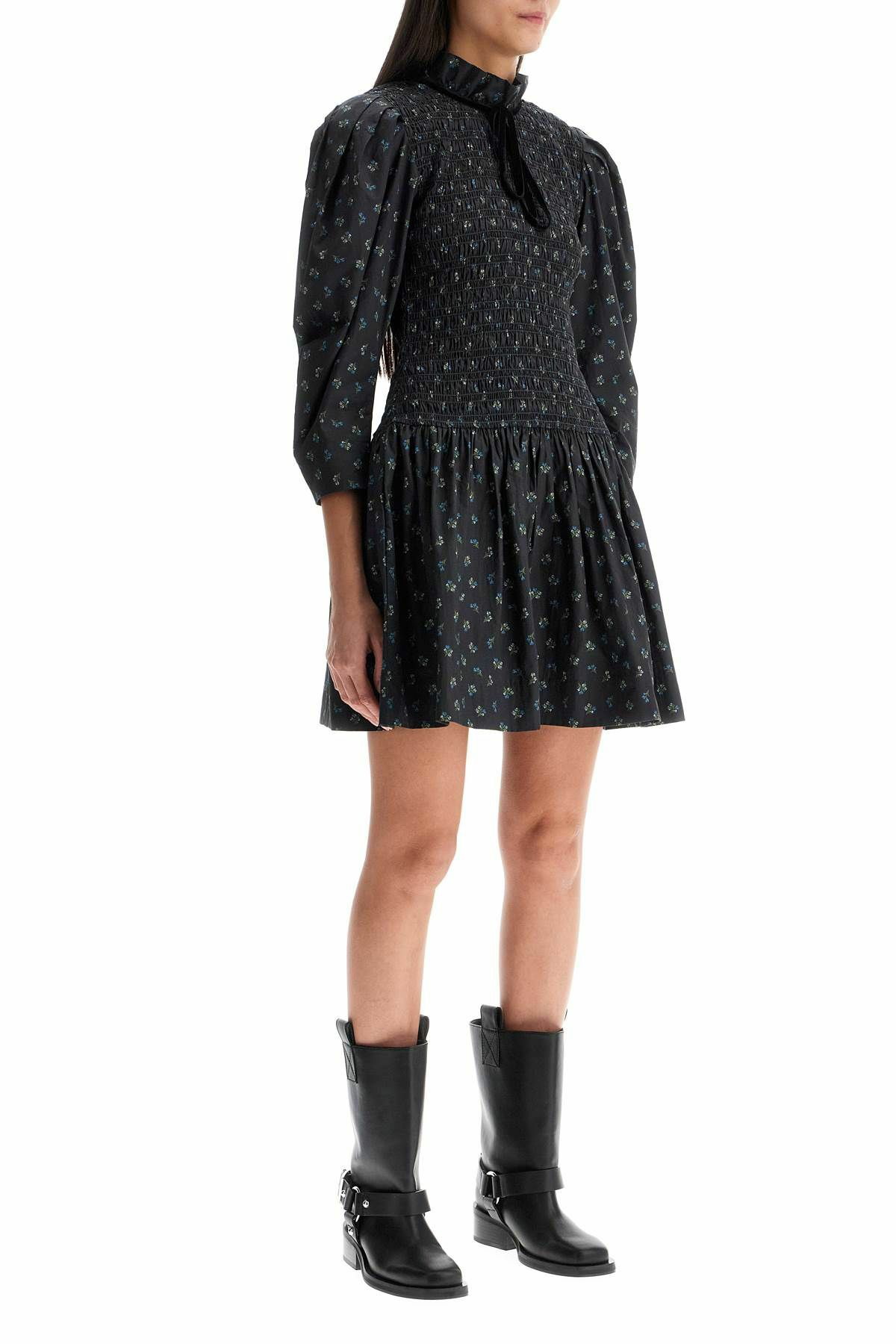 GANNI printed cotton smock mini dress Grey GANNI