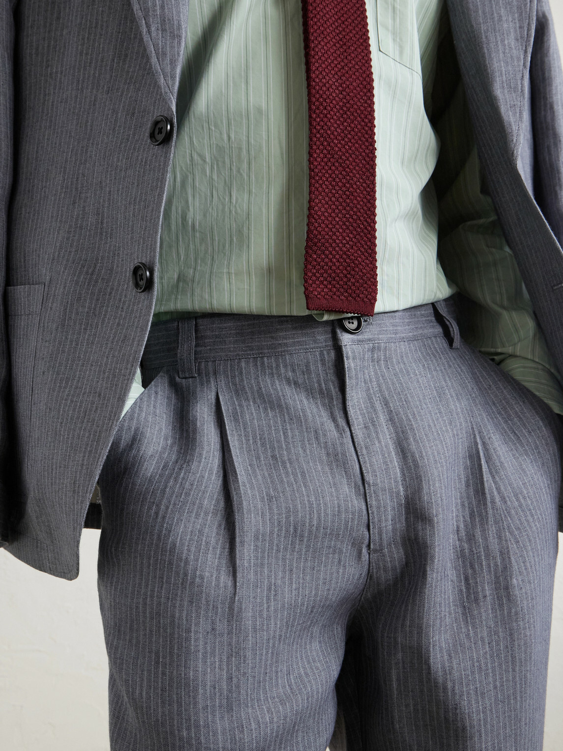 Oliver Spencer - Morton Straight-Leg Pleated Striped Linen Suit Trousers - Gray