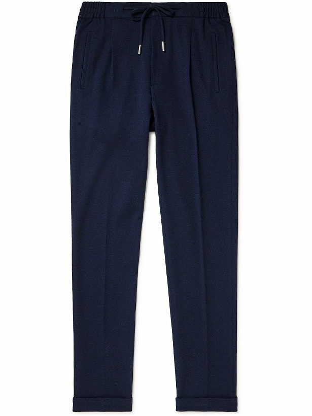 Photo: Thom Sweeney - Tapered Pleated Wool and Cotton-Blend Twill Drawstring Trousers - Blue