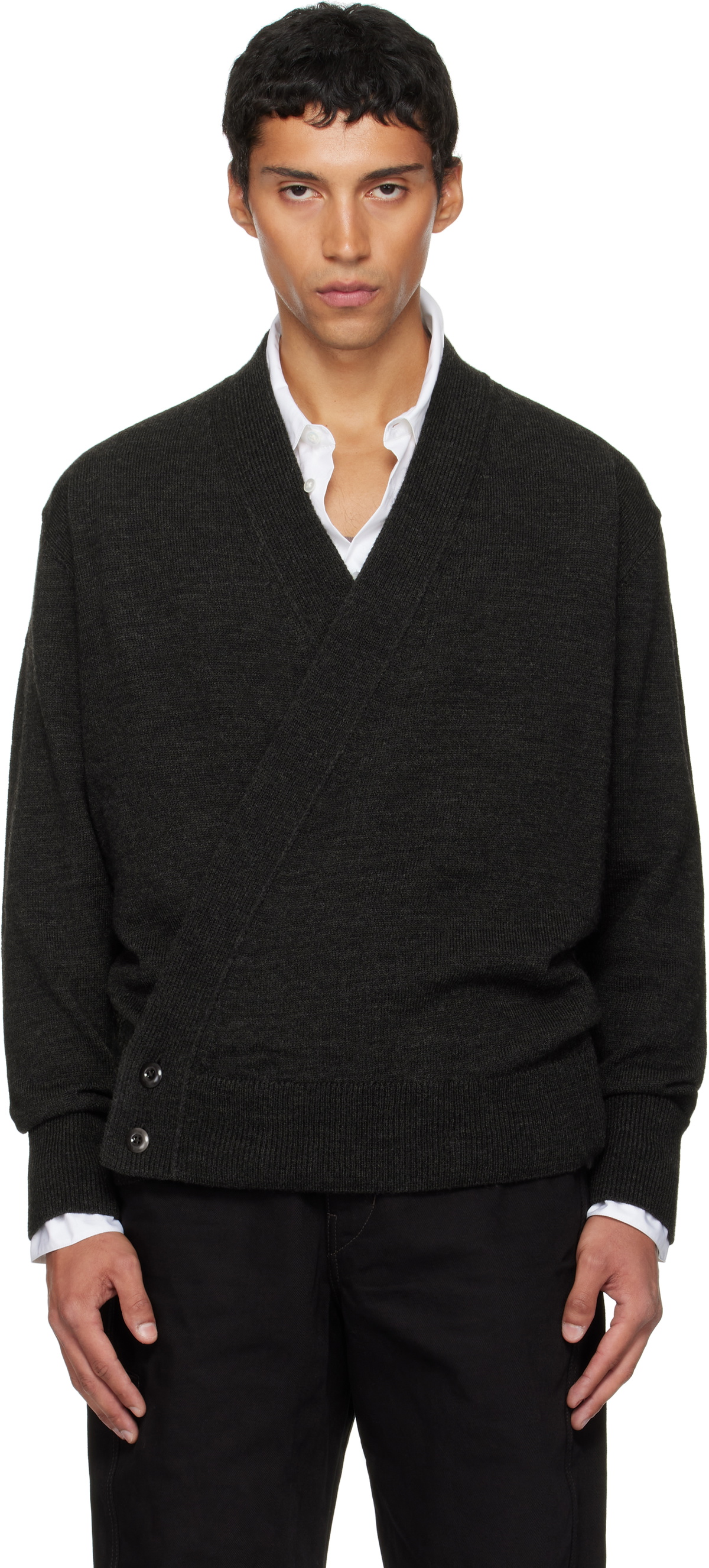 LEMAIRE Gray Convertible Collar Cardigan Lemaire