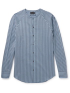 Giorgio Armani - Collarless Striped Cotton and Silk-Blend Shirt - Blue