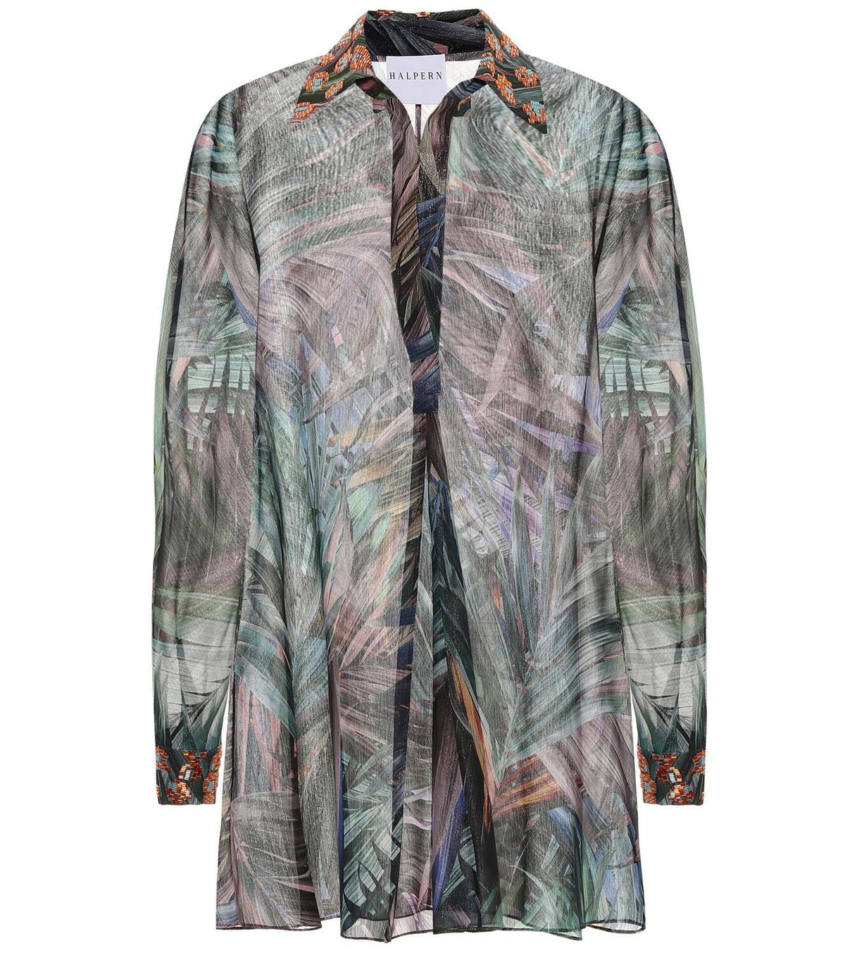 Halpern Printed georgette lamé shirt dress