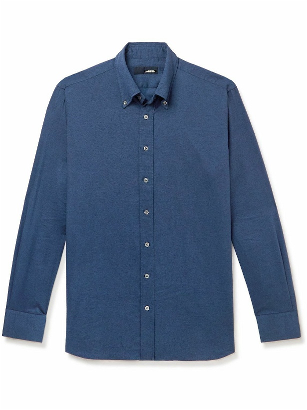 Photo: Lardini - Button-Down Collar Cotton-Blend Twill Shirt - Blue