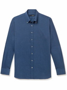 Lardini - Button-Down Collar Cotton-Blend Twill Shirt - Blue