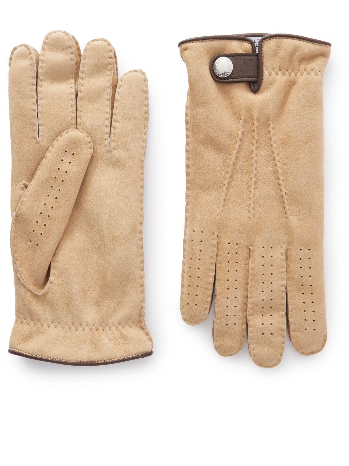 Photo: Brunello Cucinelli - Leather-Trimmed Shearling Gloves - Brown
